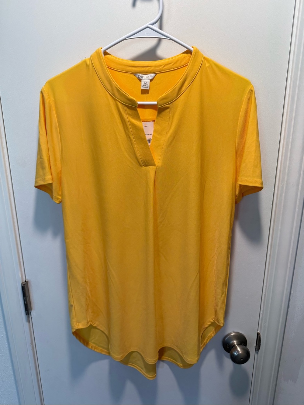 Cato Yellow Short-Sleeve Split V-Neck Top